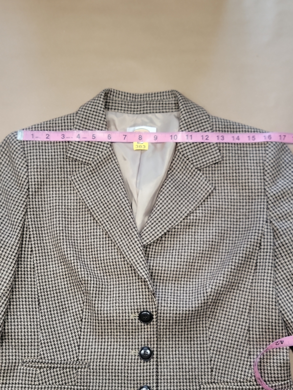 Talbots Size 10 Brown & Tan Structured Houndstooth Button Jacket - Picture 15 of 16